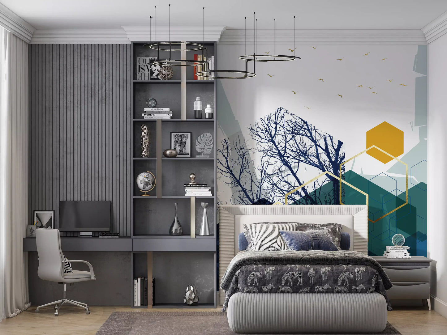 Fototapeta Azure Branches & Gold Hexes