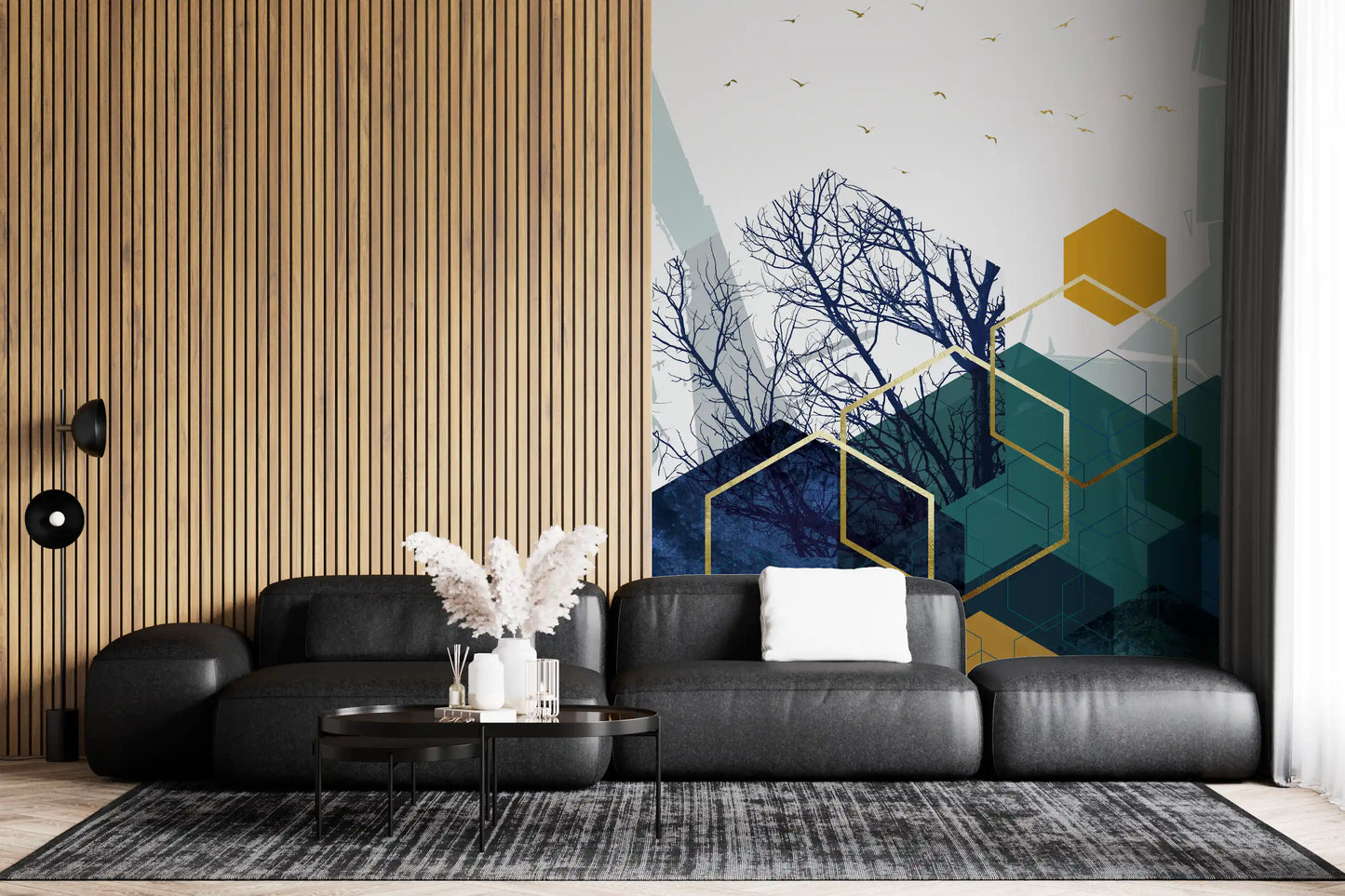 Fototapeta Azure Branches & Gold Hexes