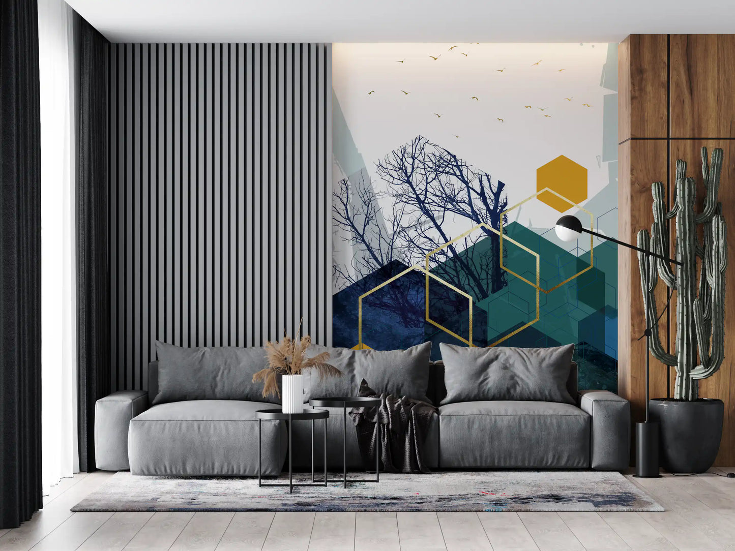 Fototapeta Azure Branches & Gold Hexes
