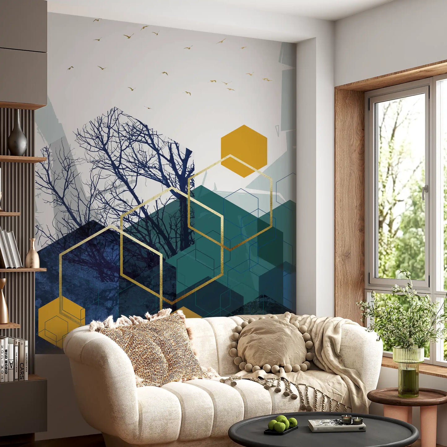 Fototapeta Azure Branches & Gold Hexes
