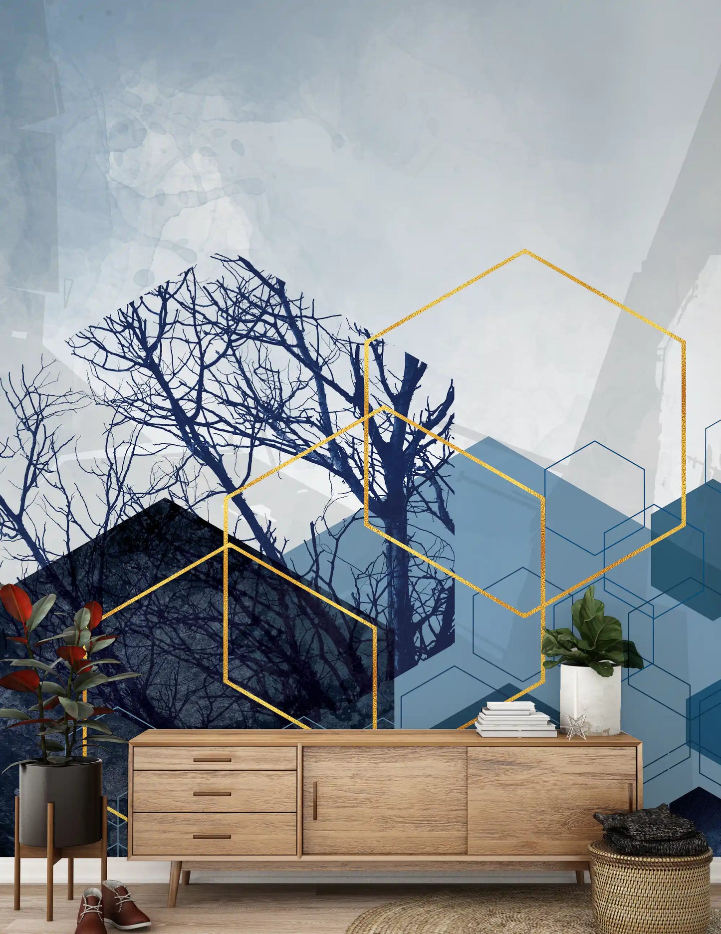 Geometrischer Waldschimmer 2 Wandbild