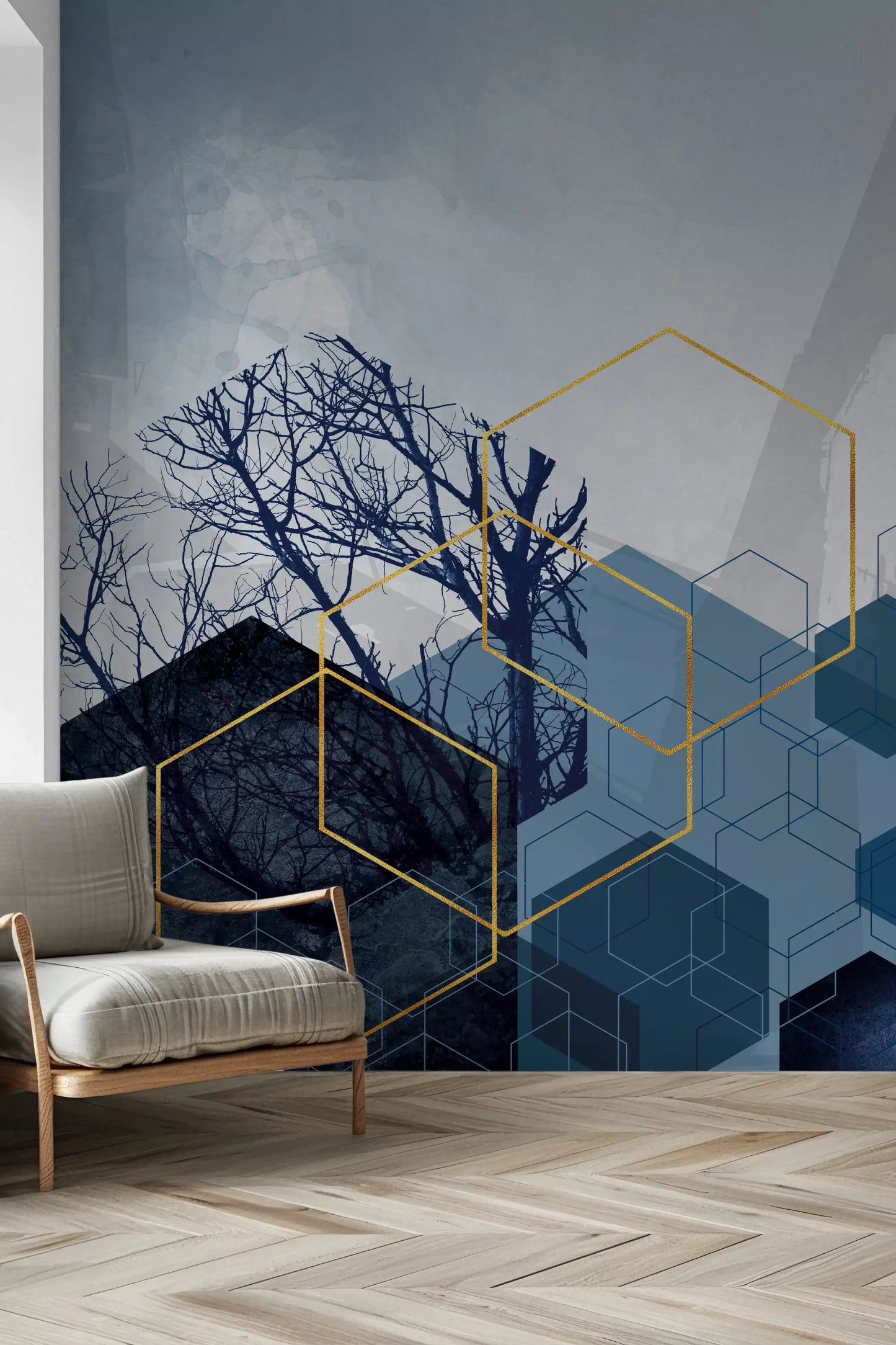 Geometrischer Waldschimmer 2 Wandbild