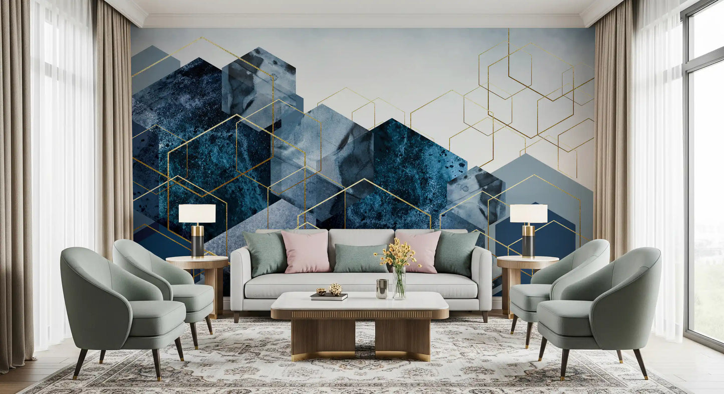 Goldene Hexagon-Kaskaden-Wandtapete