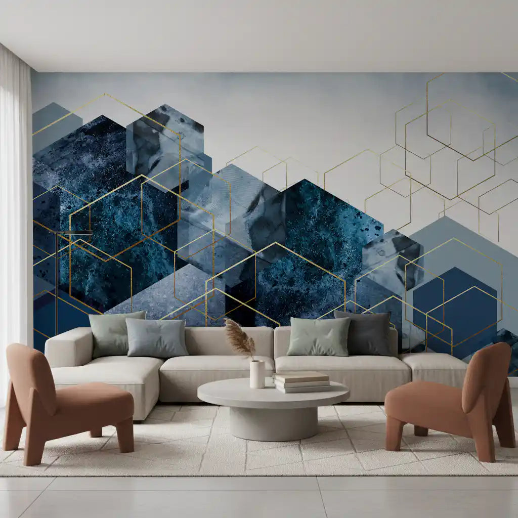 Goldene Hexagon-Kaskaden-Wandtapete