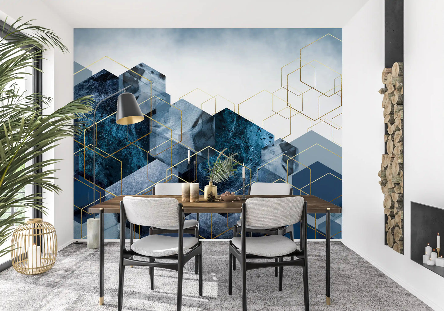 Goldene Hexagon-Kaskaden-Wandtapete