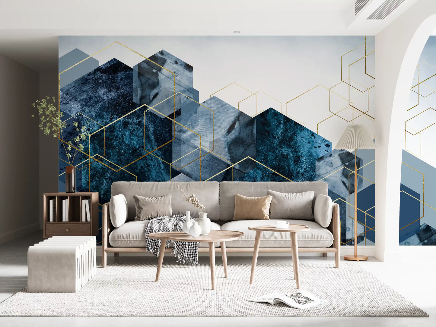 Goldene Hexagon-Kaskaden-Wandtapete