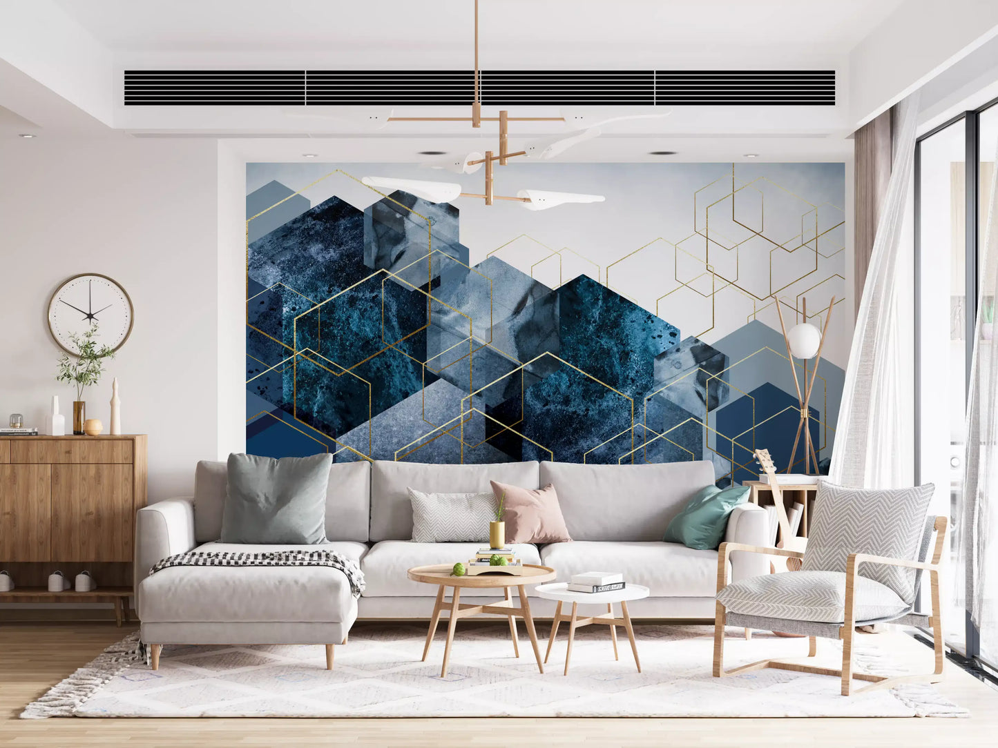Goldene Hexagon-Kaskaden-Wandtapete