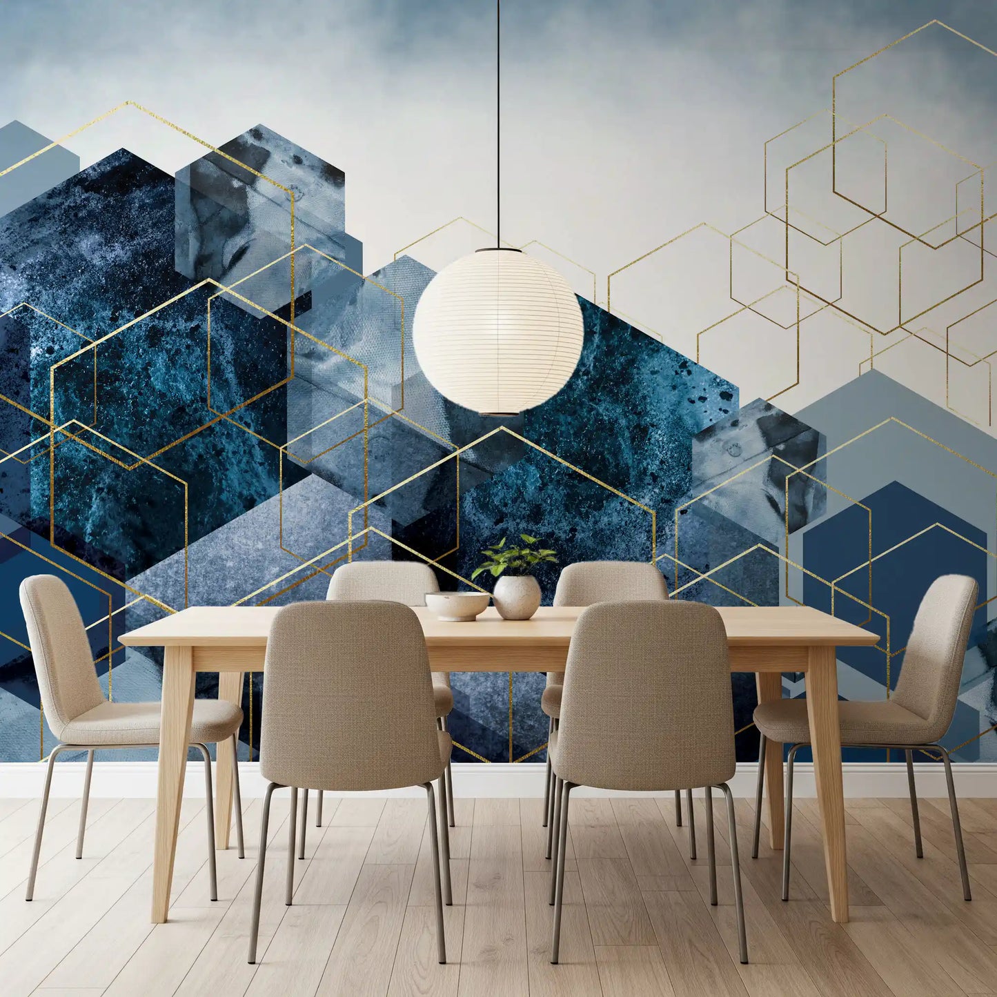Goldene Hexagon-Kaskaden-Wandtapete