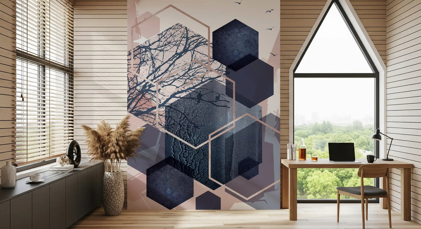 Geometrischer Waldflug Wandbild
