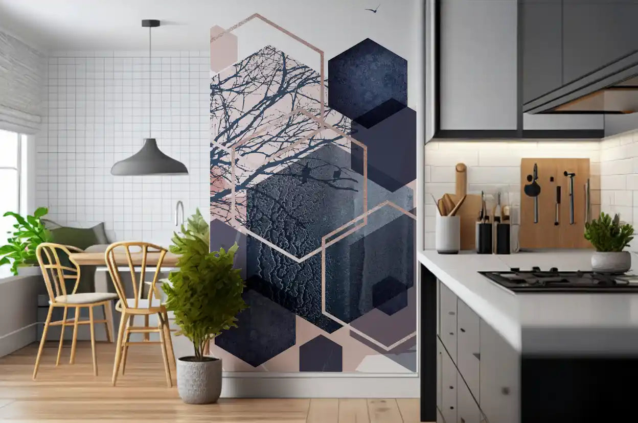 Geometrischer Waldflug Wandbild