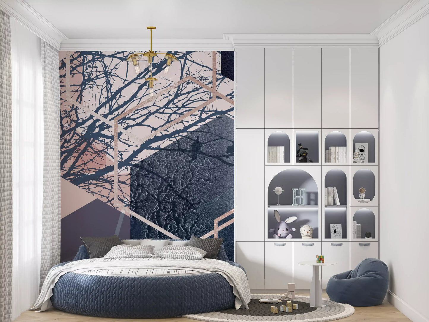 Geometrischer Waldflug Wandbild