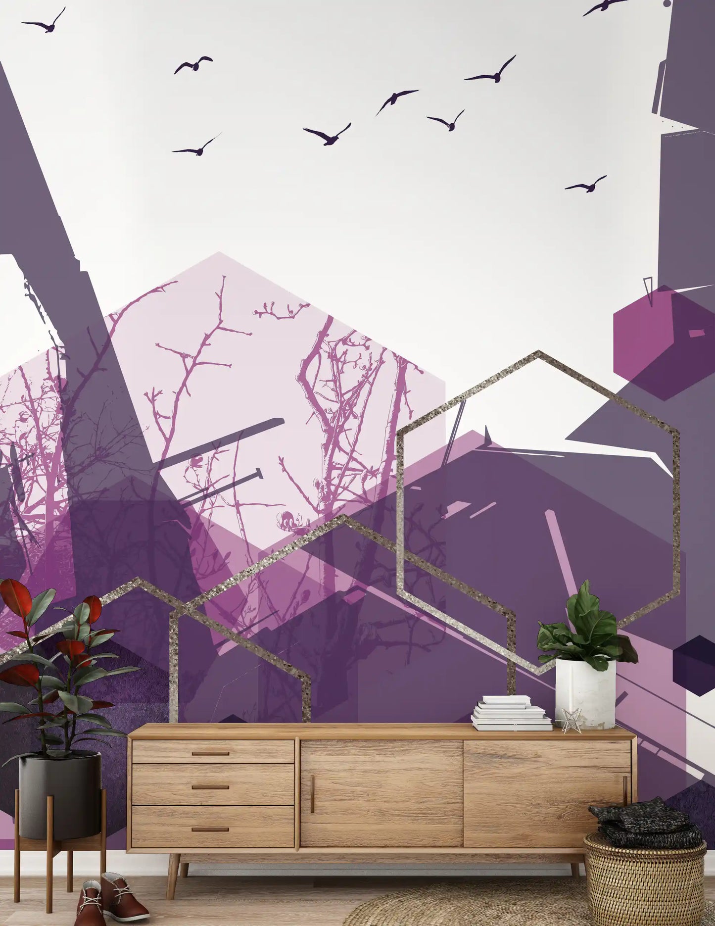 Cerul Ametist: Zbor Geometric 2 Murală de Perete