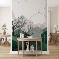 Hallway catching daylight across the Emerald Hexagon Vista wall mural