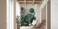 Entryway  featuring the Geometric Canopy Flight wall mural beside a marble counter