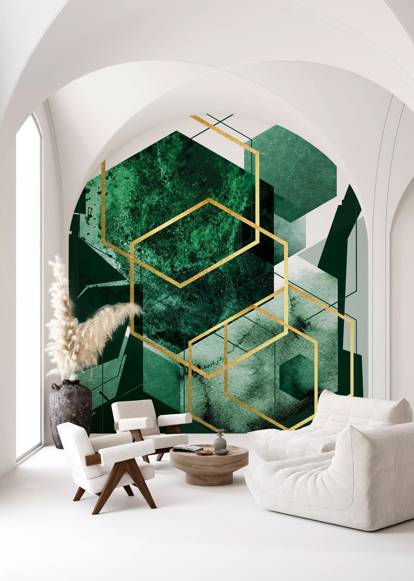 Verdant Hexagon Glamour Vægmaleri