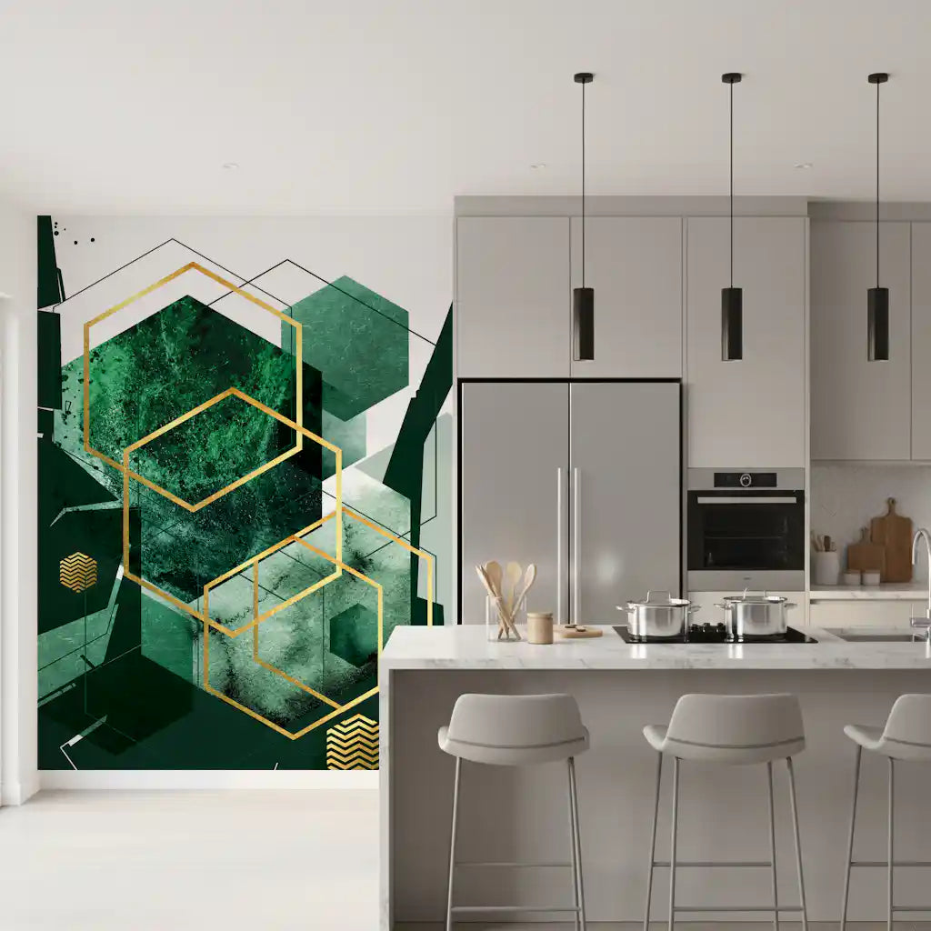 Verdant Hexagon Glamour Vægmaleri