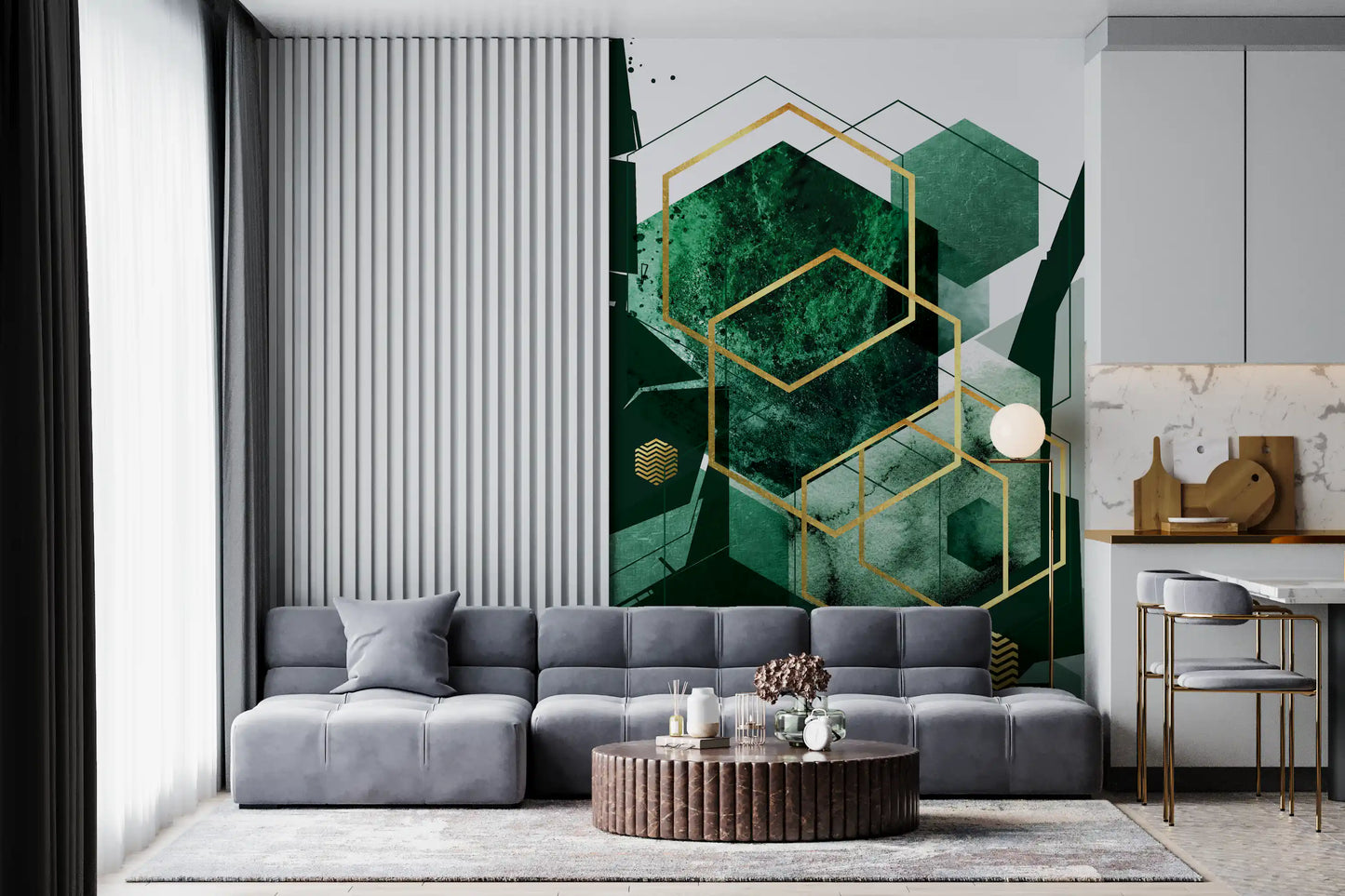 Verdant Hexagon Glamour Vægmaleri