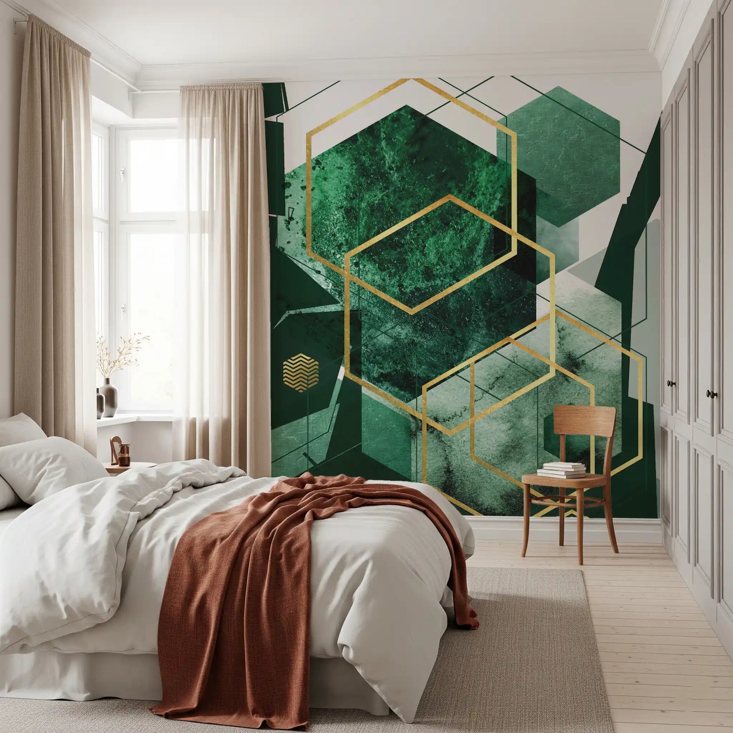 Verdant Hexagon Glamour Vægmaleri