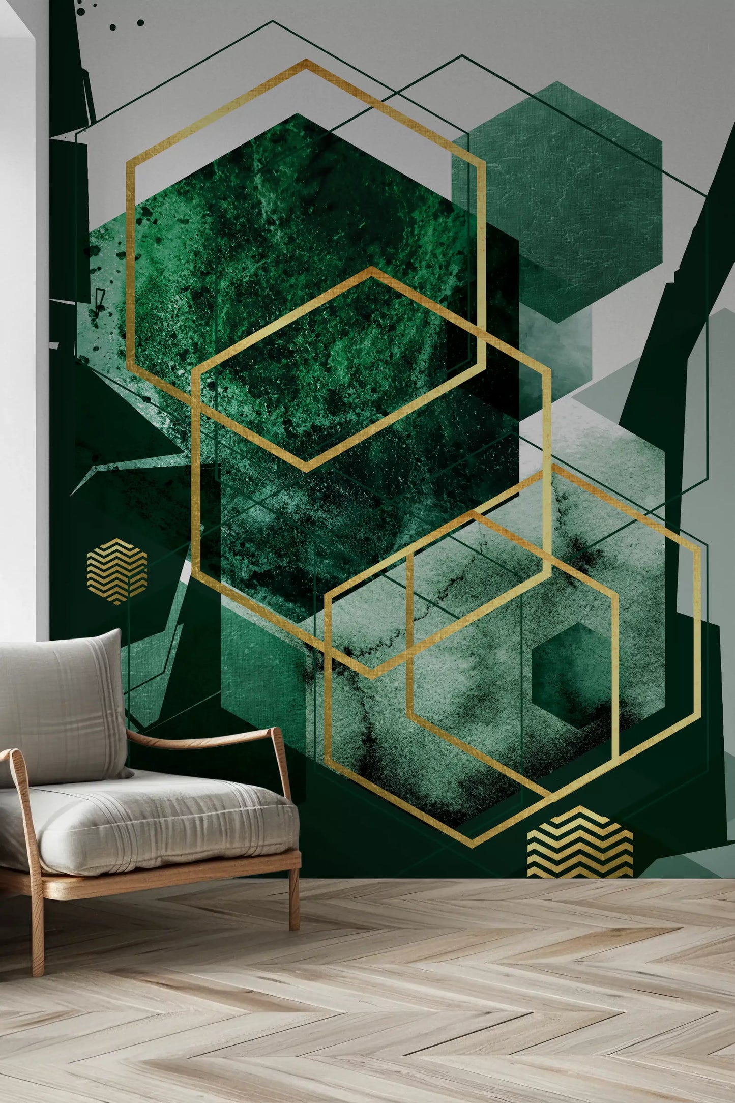 Verdant Hexagon Glamour Vægmaleri