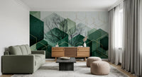 Living room shaped around the Verdant Hexascape wall mural 