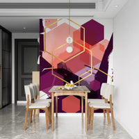 Dining room with gold linework across the Geometric Flow wall mural