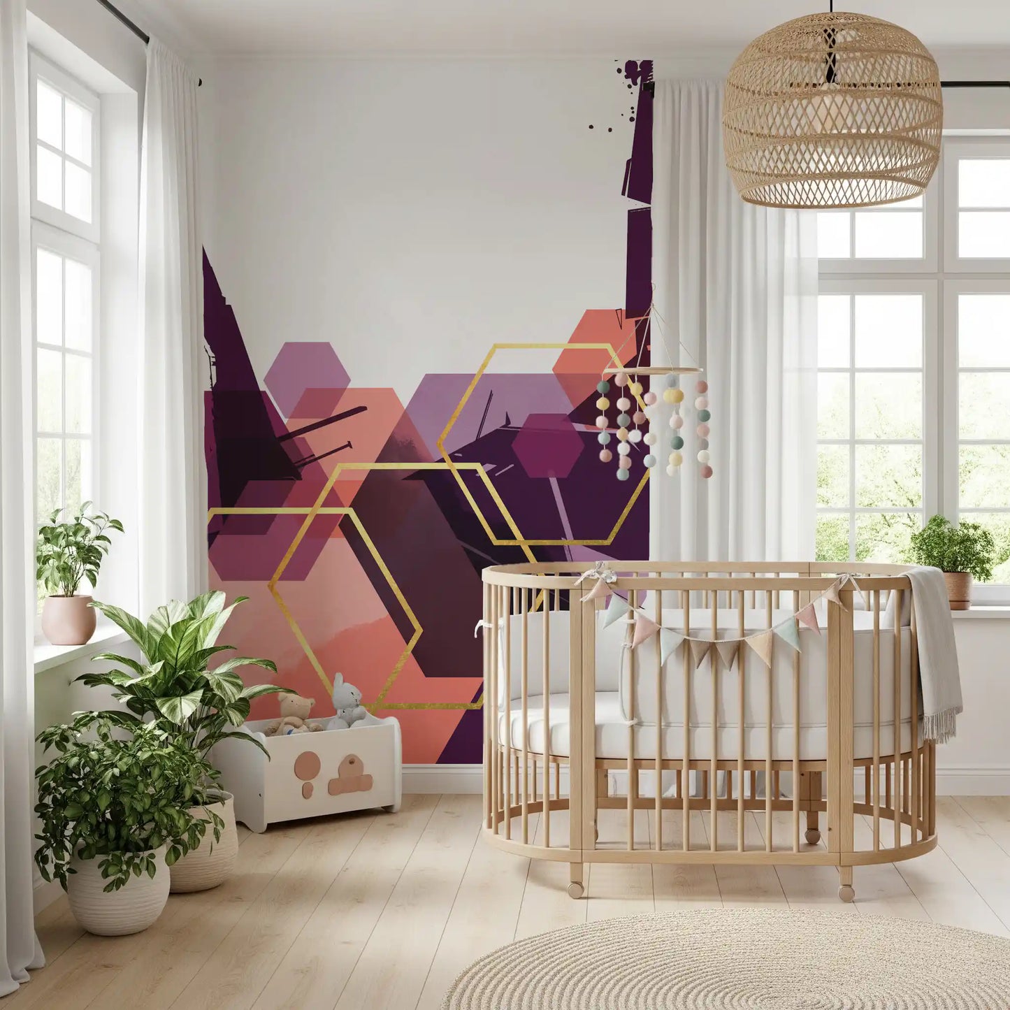 Pale upper section balances the busier lower half of the Bold Flow wall mural.