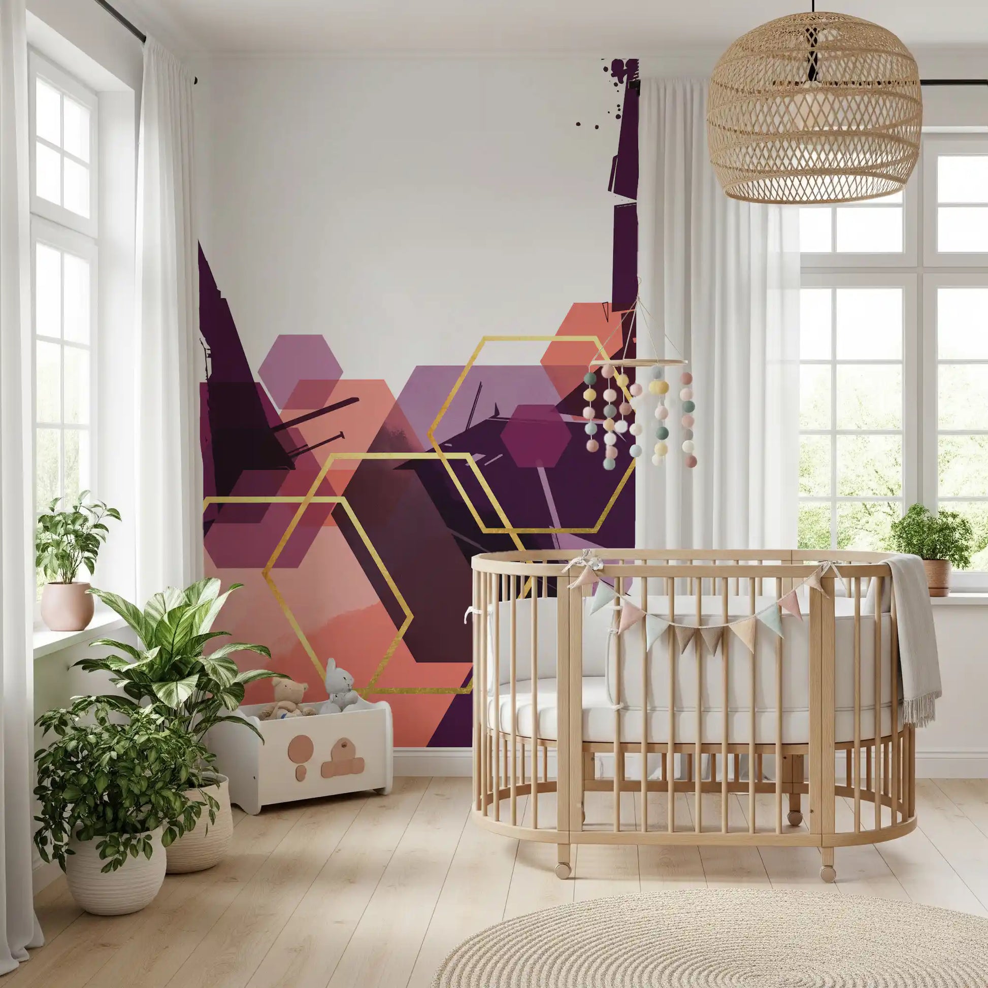 Pale upper section balances the busier lower half of the Bold Flow wall mural.
