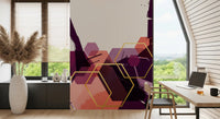Golden outlines trace several hexagon shapes on this Geometric Flow wall mural.