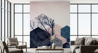 Geometric Grove wall mural turns an entryway into a layered feature moment.