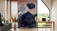 Home office console paired with the Geometric Grove blush wall mural