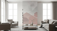 A lounge gains a calm rhythm in this hexagon and branch wall mural.