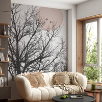 Living room finished with the Conversation at Dawn wall mural 