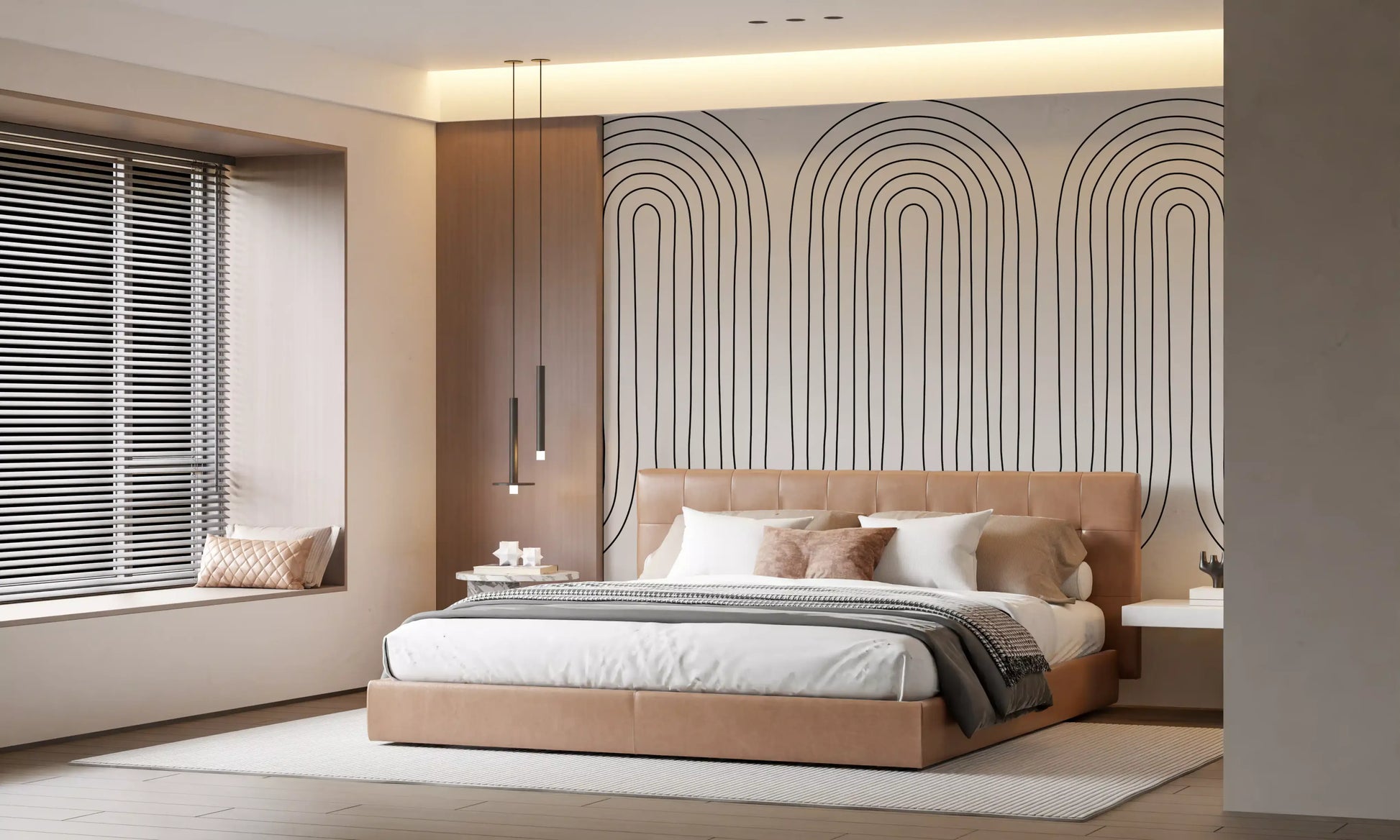 Looping linework repeats steadily across the Subtle Arch Rhythm wall mural