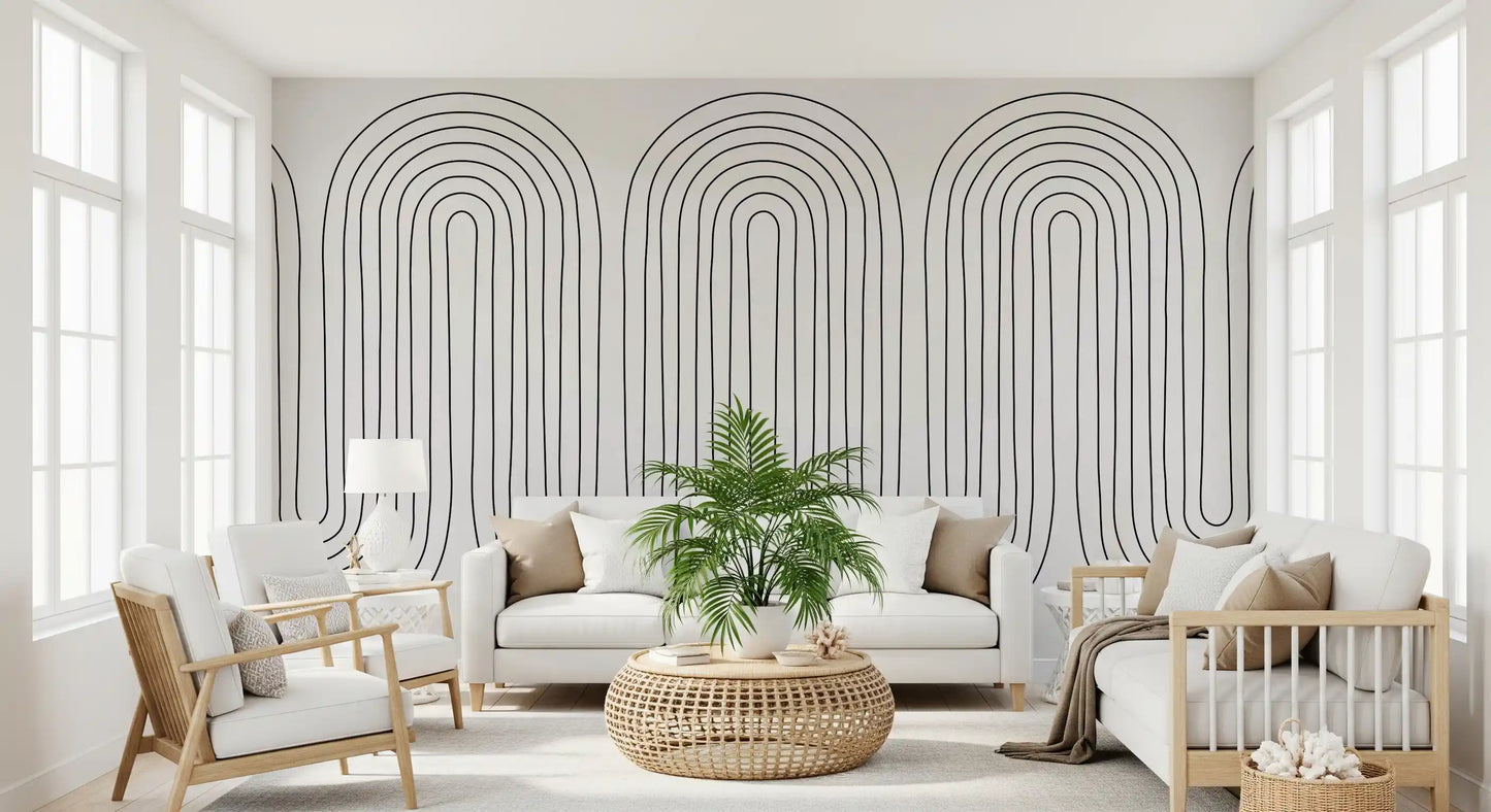 Subtle Arch Rhythm wall mural showing nested charcoal arches on cream