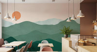 Café and restaurant  pairs neatly with the Green Peak Sunset wall mural
