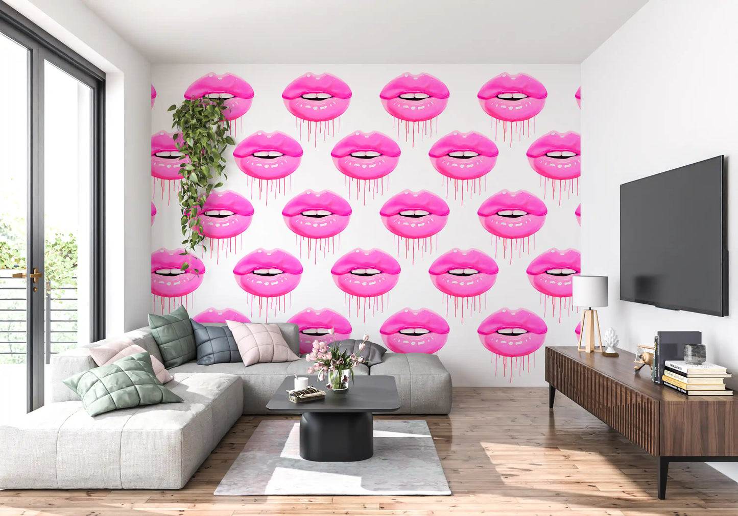 Fuchsia Kiss Pop Pattern Wall Mural