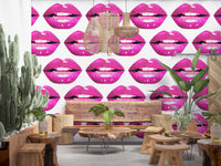 Five rows of fuchsia kisses make up the Pink Pout Pop wall mural pattern