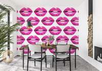 Vivid pink pout repeats on a clean white field across this Pink Pout wall mural
