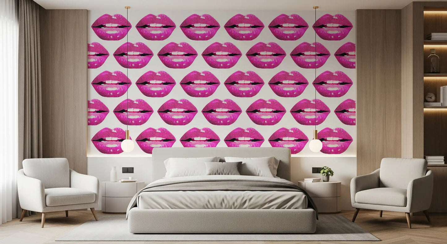 Guests at the Bedroom meet vivid magenta on this Pink Pout Pop wall mural