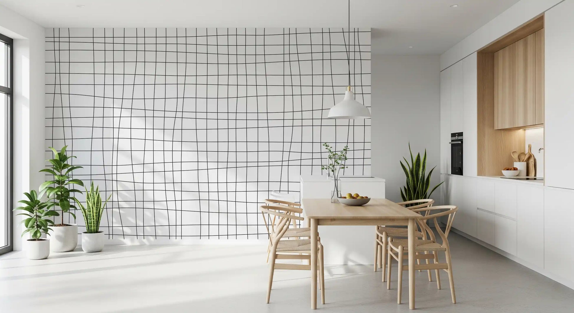 Dining room Fluid Grid Pattern wall mural with clean grid line styling