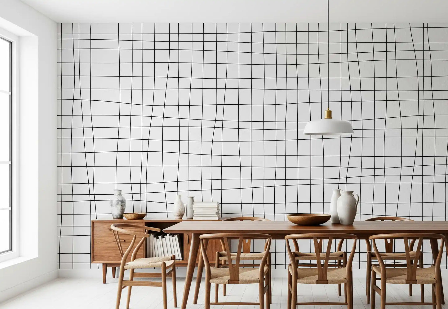 Minimal line wall mural with crossing grid lines and calm rhythm