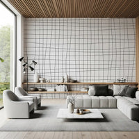 Fluid grid wall mural with gentle black linework and subtle structure