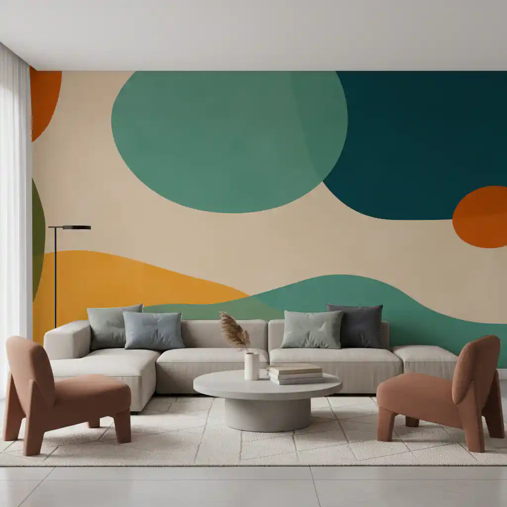 Mid-century abstrakt flow vægmaleri