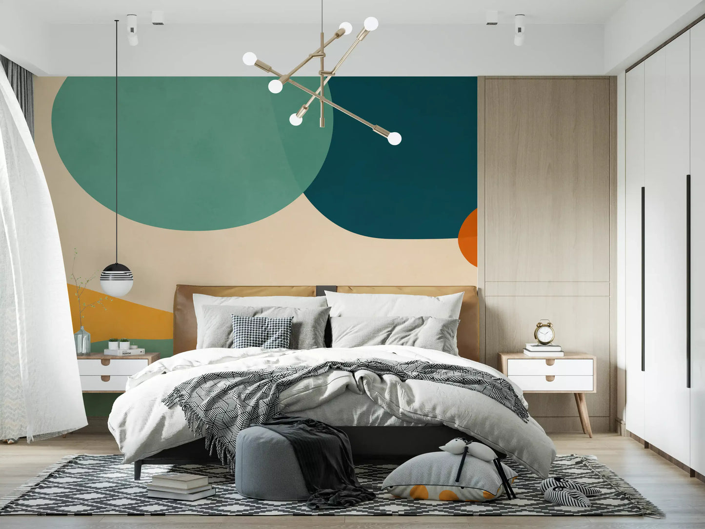 Mid-century abstrakt flow vægmaleri