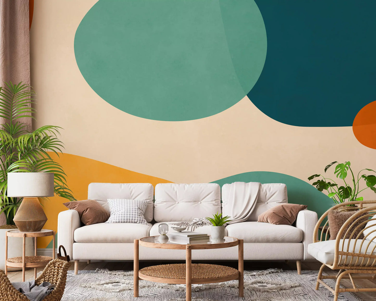 Mid-century abstrakt flow vægmaleri
