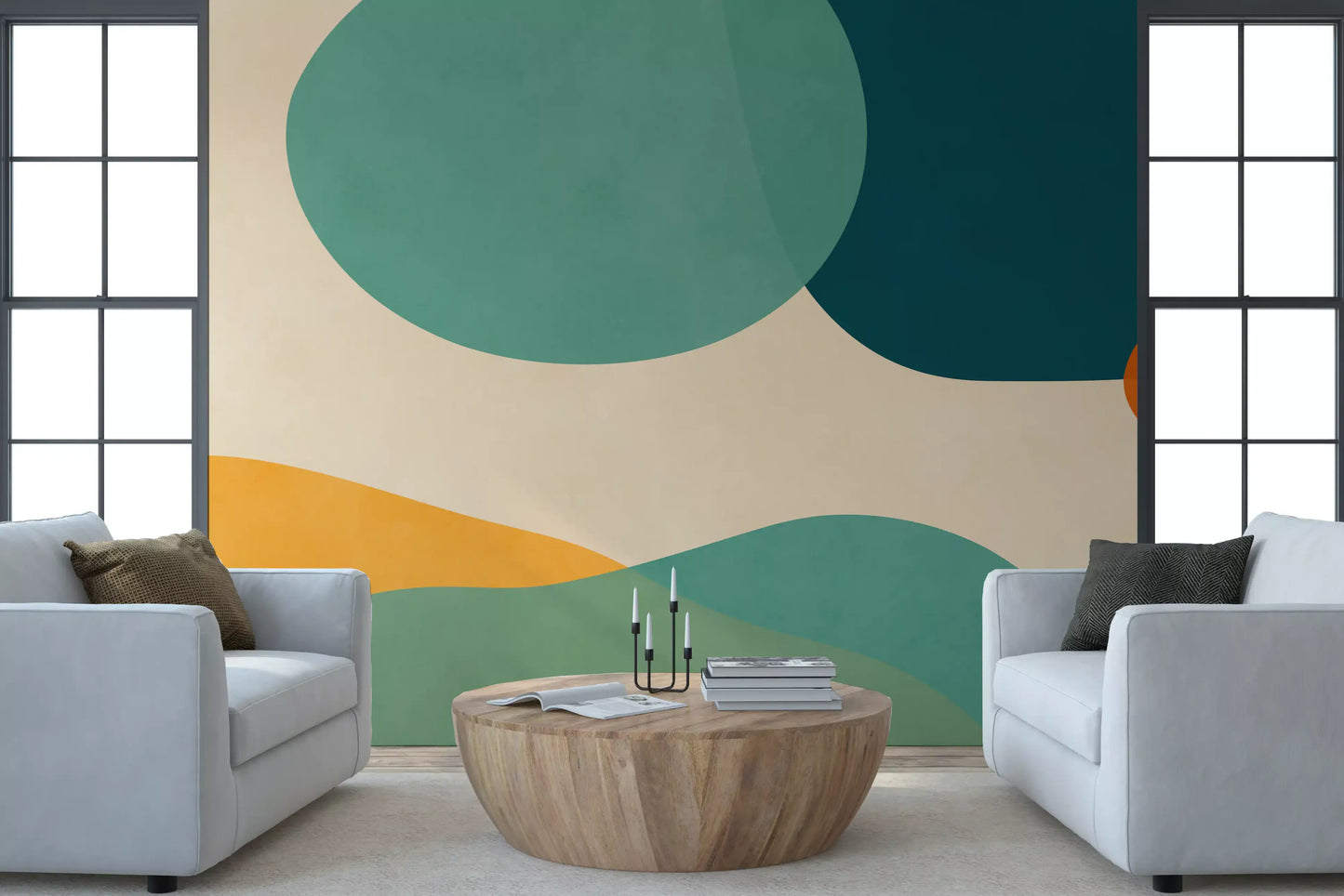Mid-century abstrakt flow vægmaleri