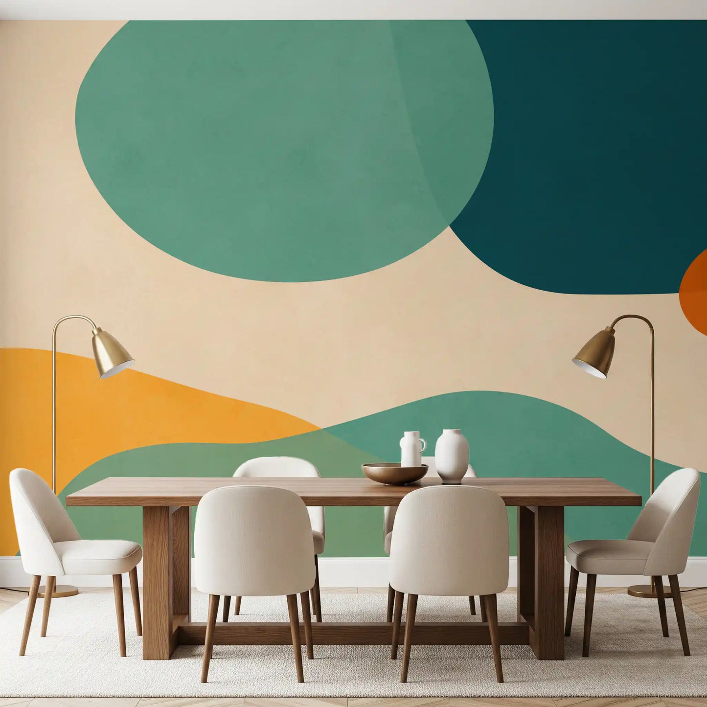 Mid-century abstrakt flow vægmaleri