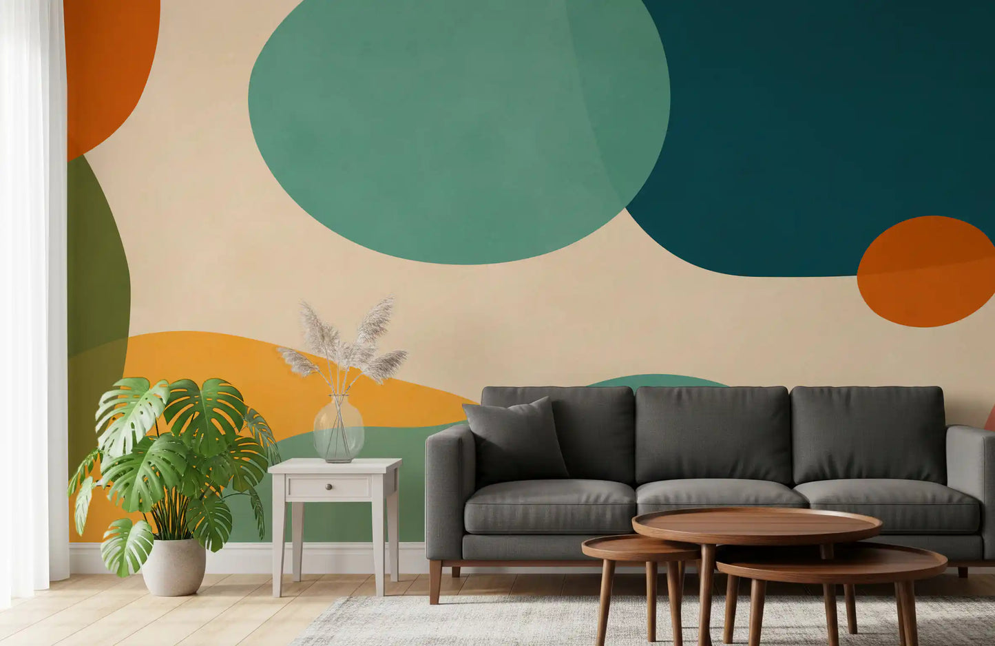 Mid-century abstrakt flow vægmaleri