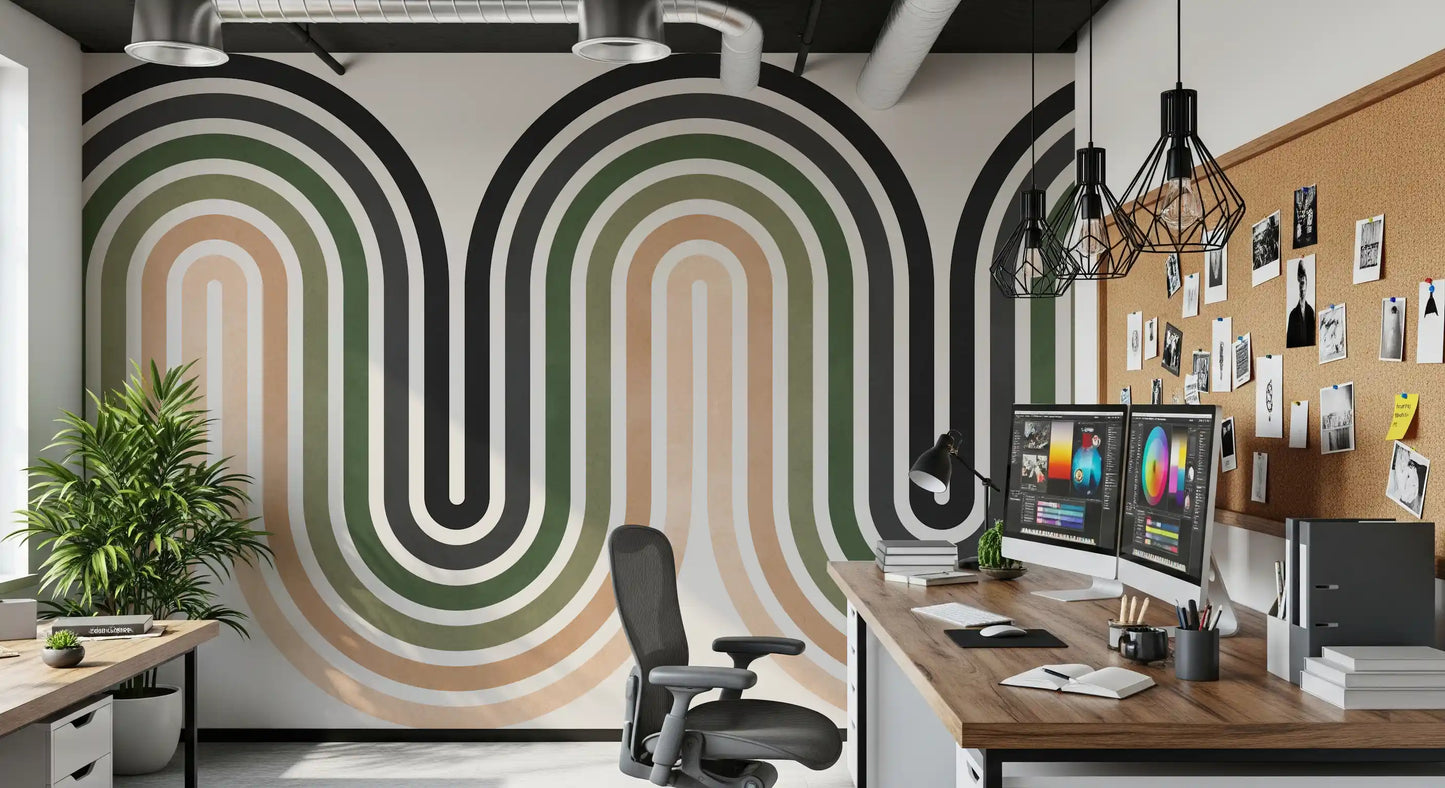 Office area Organic Rhythm Curves wall mural with flowing striped arches