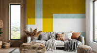 Hallway Golden Overlap Abstract Wall Mural with clean layered rectangles